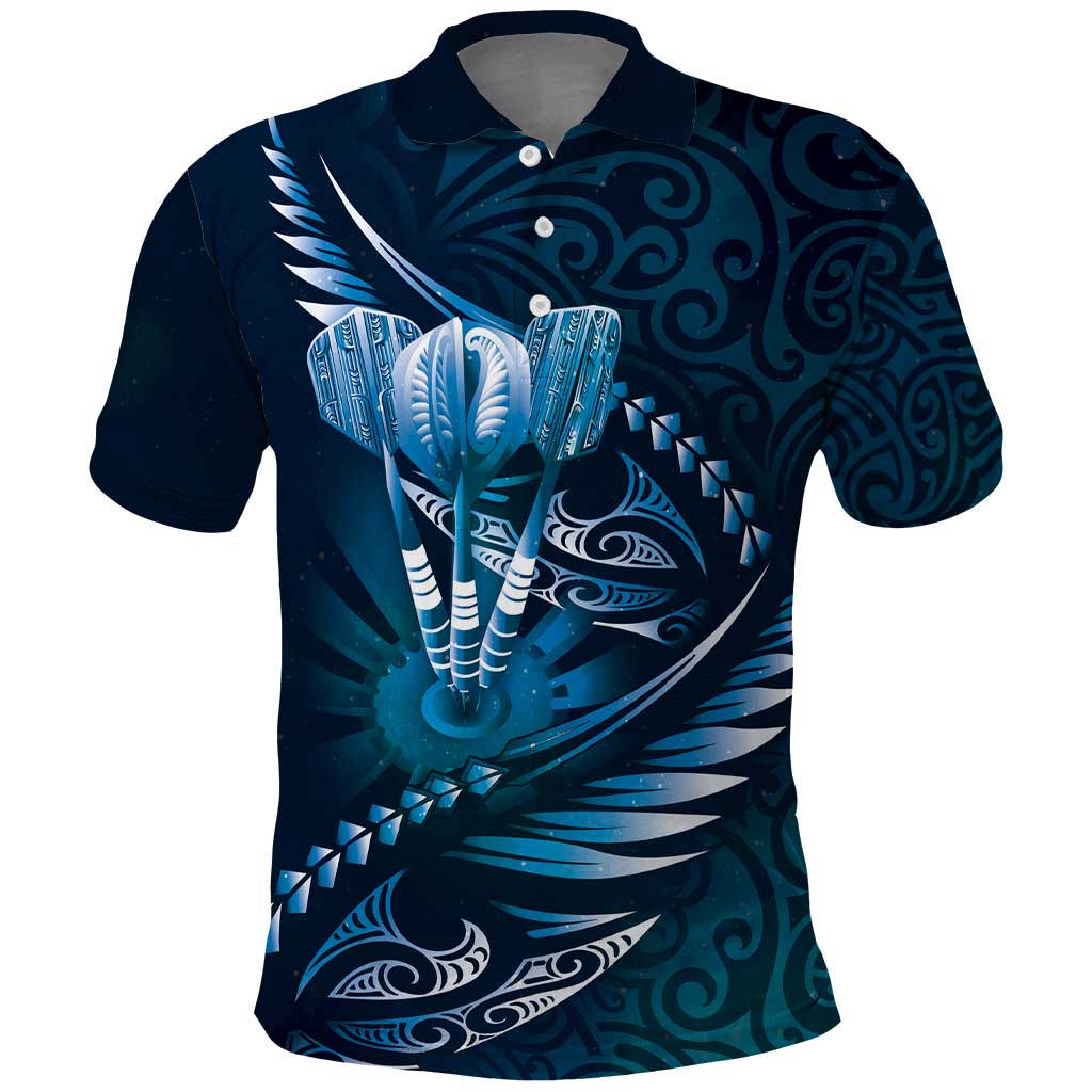 Personalised All Blue New Zealand Darts Polo Shirt Aoteroa Fern Maori Galaxy Style