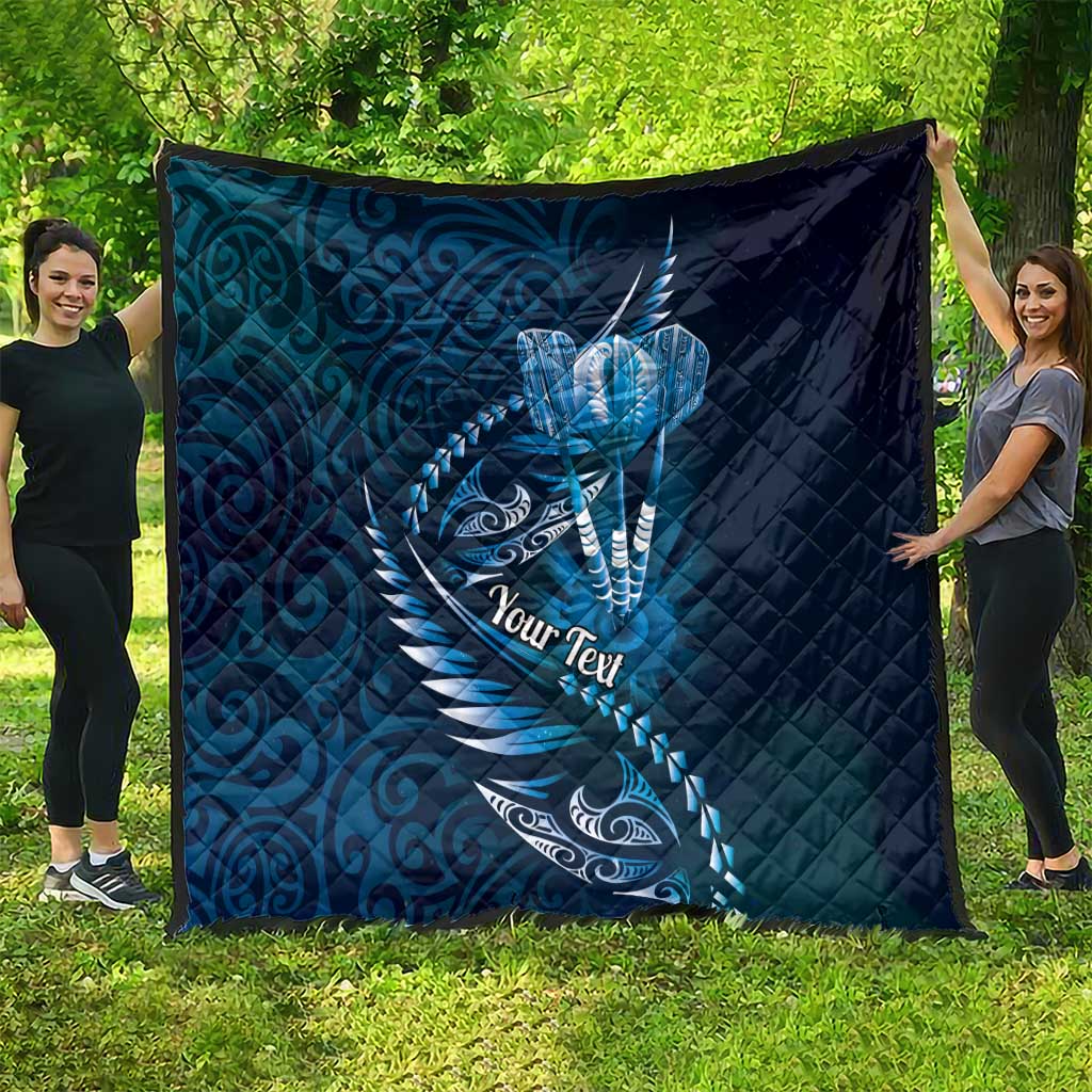Personalised All Blue New Zealand Darts Quilt Aoteroa Fern Maori Galaxy Style