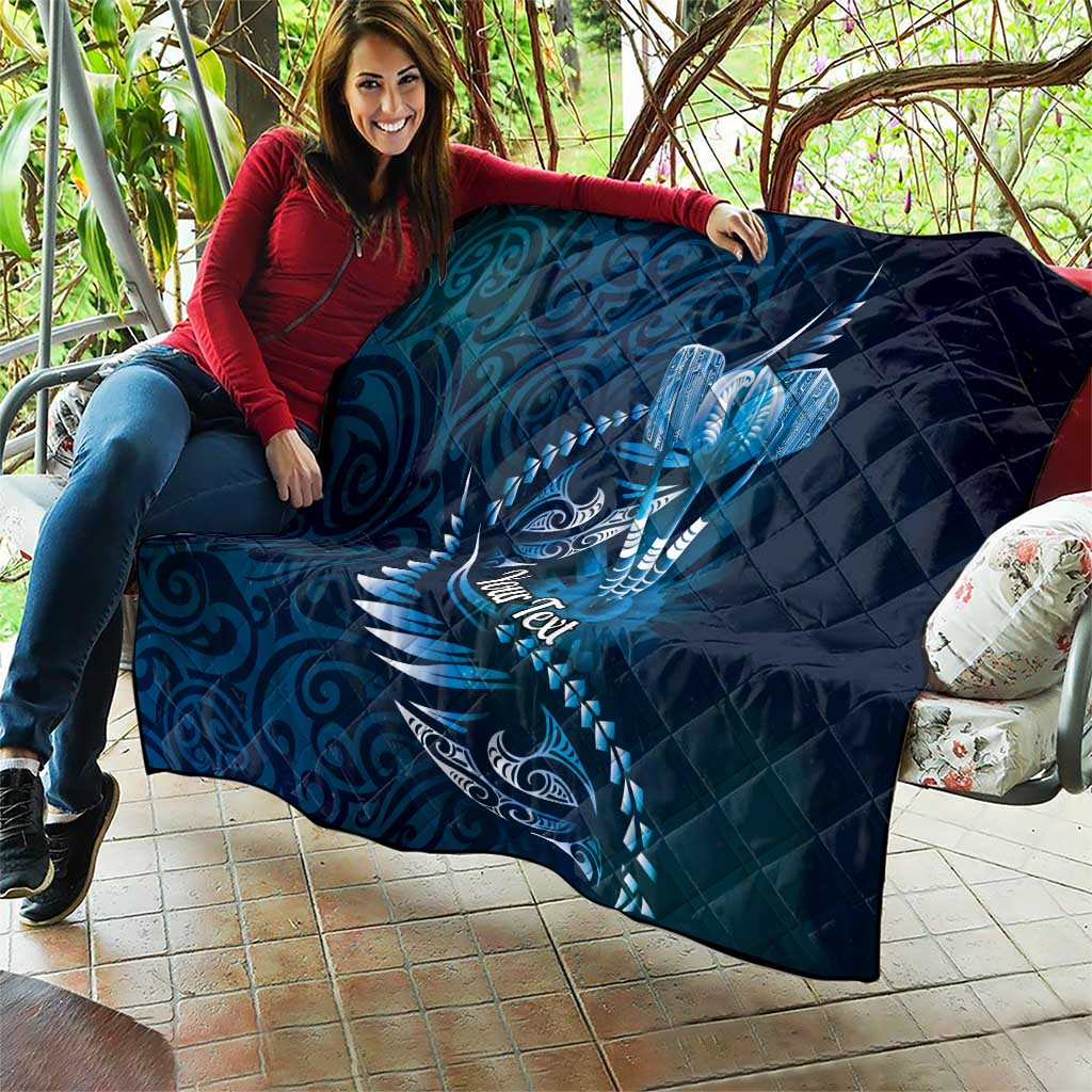 Personalised All Blue New Zealand Darts Quilt Aoteroa Fern Maori Galaxy Style