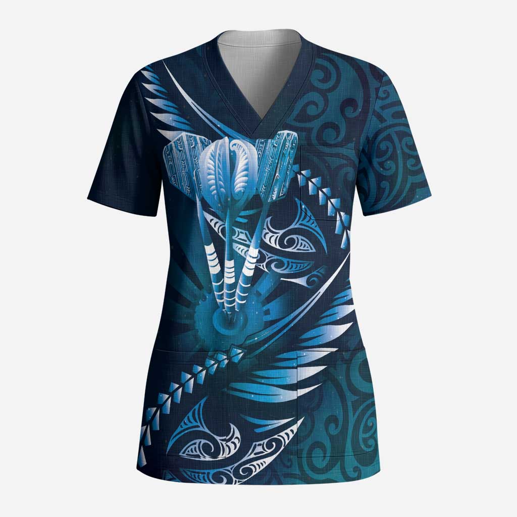 Personalised All Blue New Zealand Darts Scrub Top Aoteroa Fern Maori Galaxy Style - Polynesian Pride