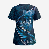 Personalised All Blue New Zealand Darts Scrub Top Aoteroa Fern Maori Galaxy Style - Polynesian Pride