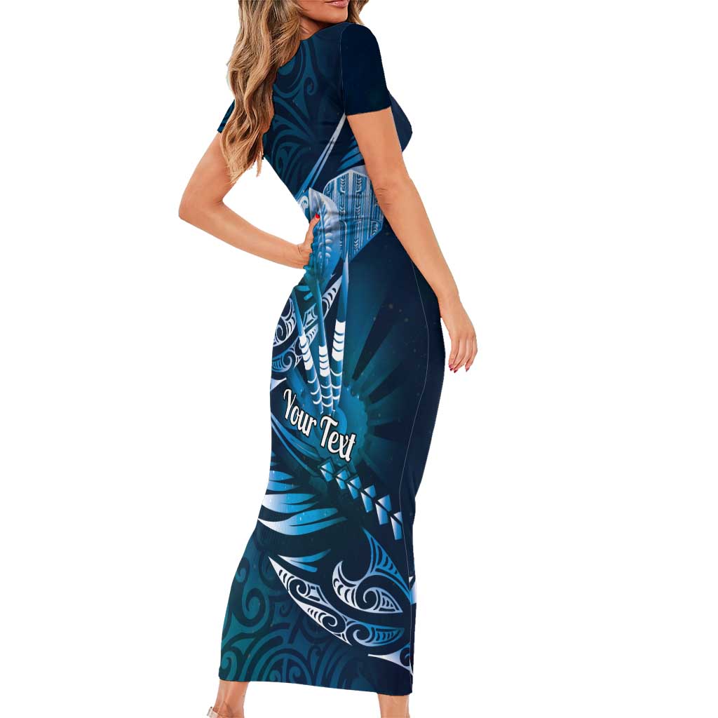 Personalised All Blue New Zealand Darts Short Sleeve Bodycon Dress Aoteroa Fern Maori Galaxy Style
