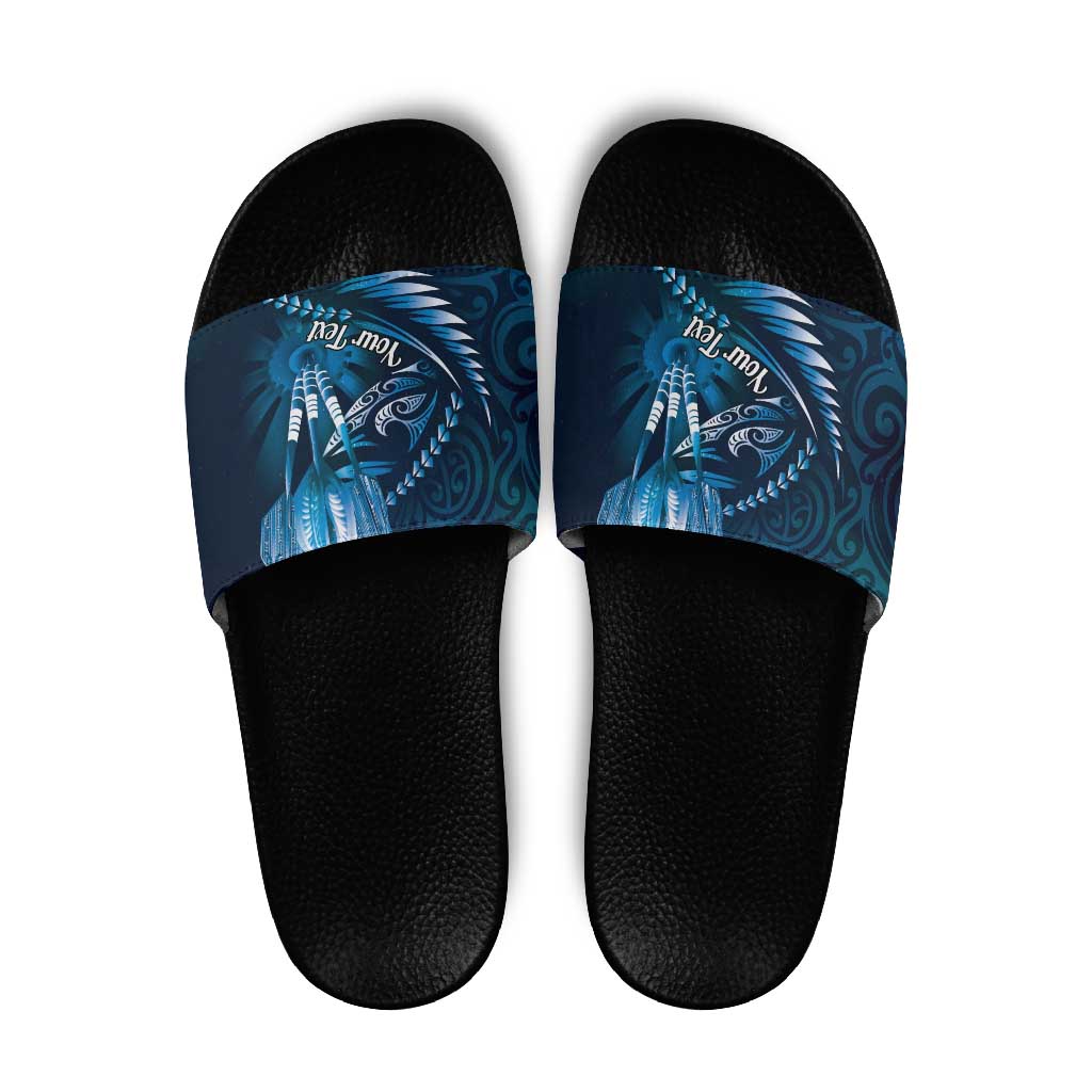 Personalised All Blue New Zealand Darts Slide Sandals Aoteroa Fern Maori Galaxy Style LT14 Blue - Polynesian Pride