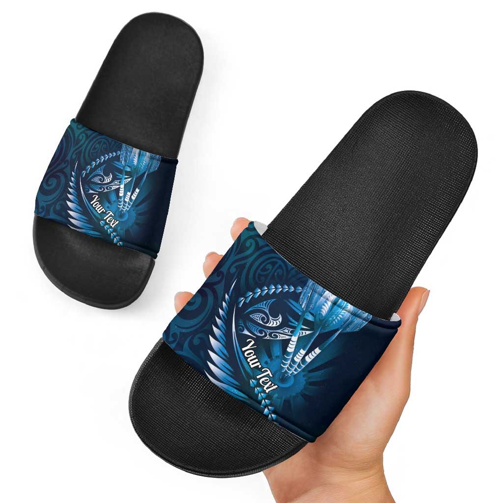 Personalised All Blue New Zealand Darts Slide Sandals Aoteroa Fern Maori Galaxy Style LT14 - Polynesian Pride