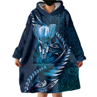 Personalised All Blue New Zealand Darts Wearable Blanket Hoodie Aoteroa Fern Maori Galaxy Style