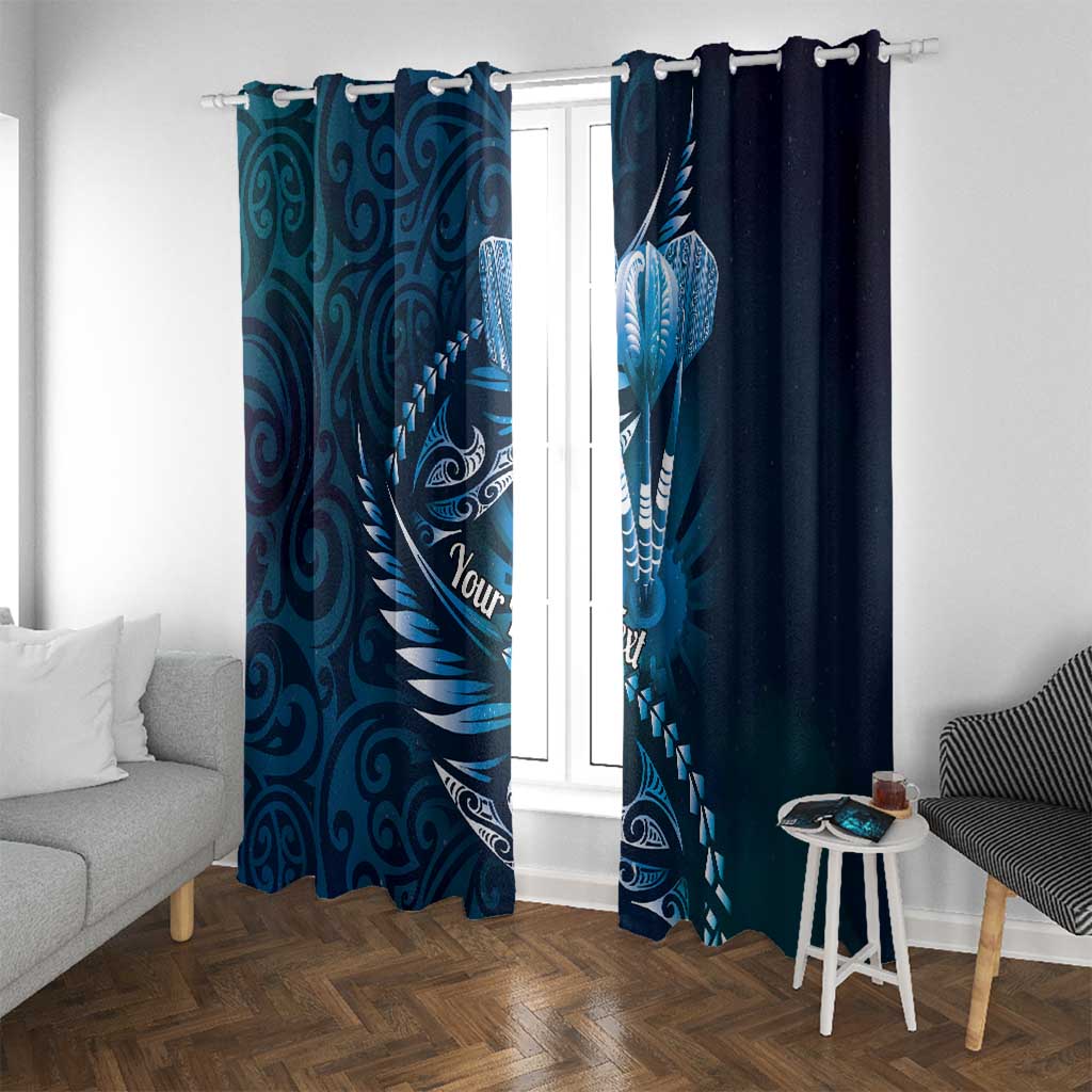 Personalised All Blue New Zealand Darts Window Curtain Aoteroa Fern Maori Galaxy Style LT14 With Grommets Blue - Polynesian Pride