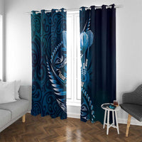 Personalised All Blue New Zealand Darts Window Curtain Aoteroa Fern Maori Galaxy Style LT14 With Grommets Blue - Polynesian Pride