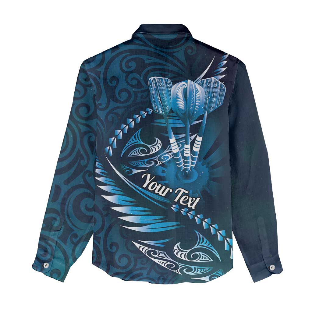 Personalised All Blue New Zealand Darts Women Casual Shirt Aoteroa Fern Maori Galaxy Style