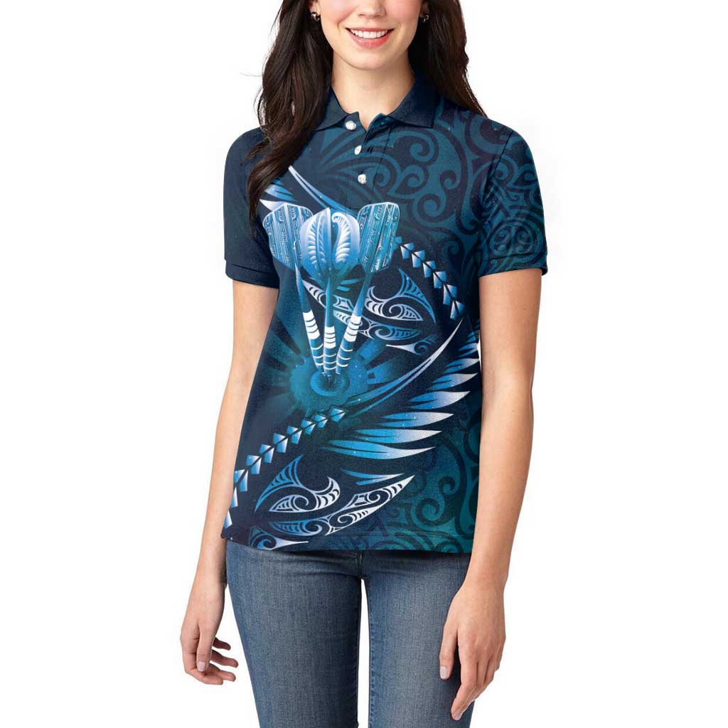 Personalised All Blue New Zealand Darts Women Polo Shirt Aoteroa Fern Maori Galaxy Style