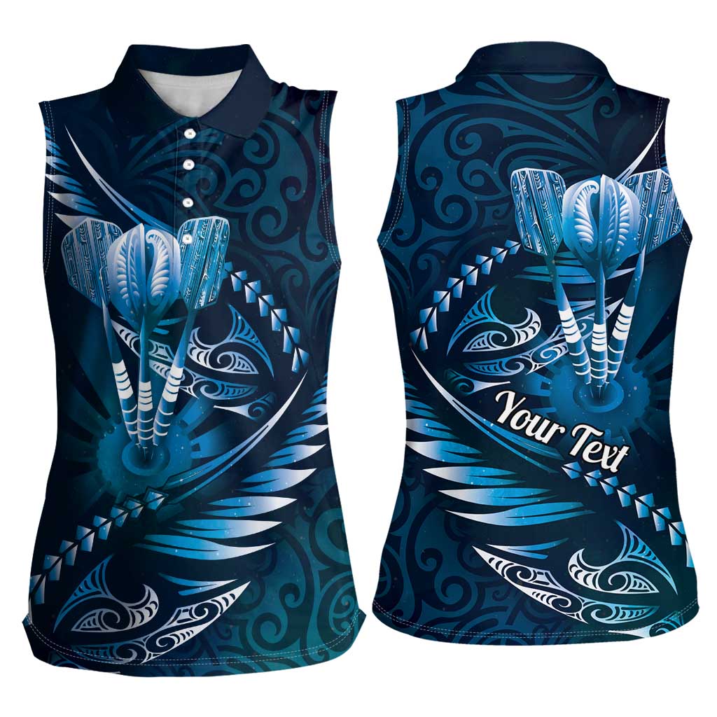 Personalised All Blue New Zealand Darts Women Sleeveless Polo Shirt Aoteroa Fern Maori Galaxy Style