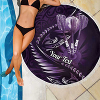 Personalised All Purple New Zealand Darts Beach Blanket Aoteroa Fern Maori Galaxy Style