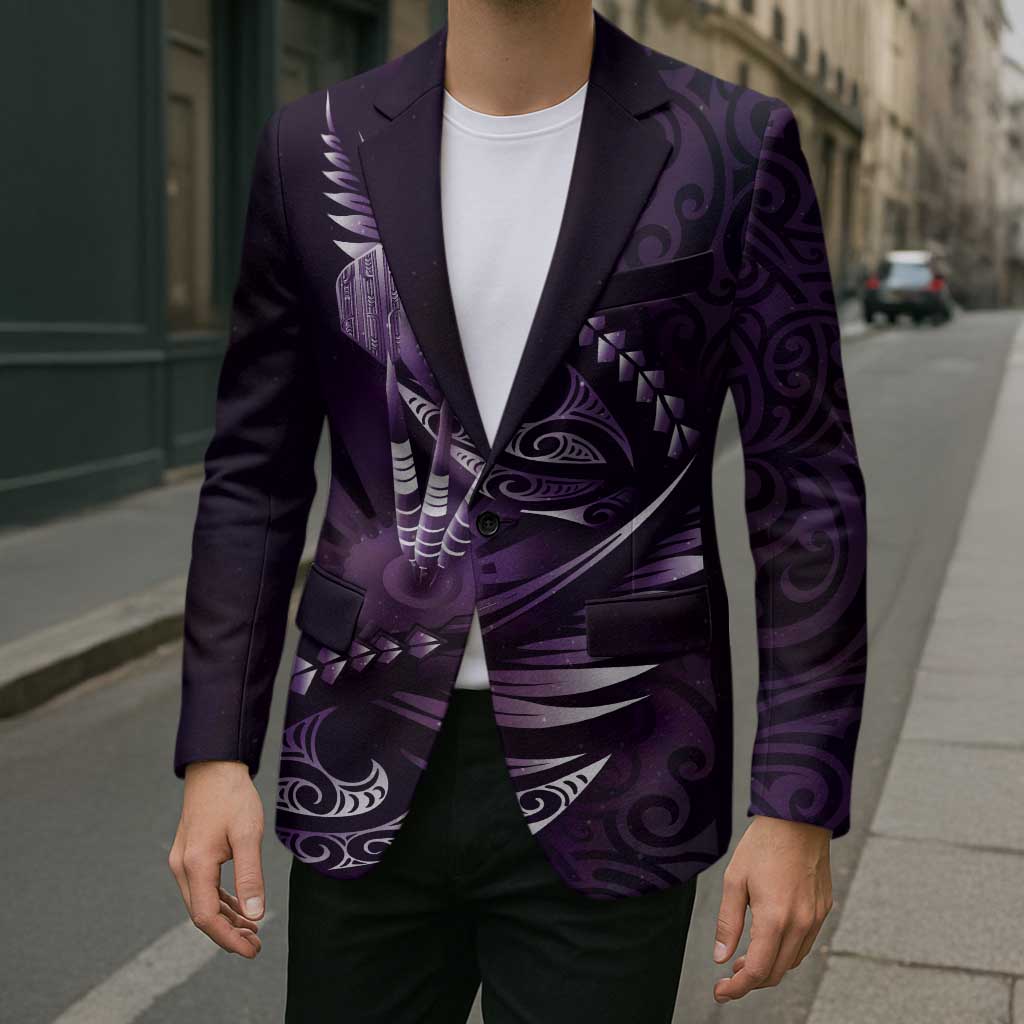 Personalised All Purple New Zealand Darts Blazer Aoteroa Fern Maori Galaxy Style LT14 - Polynesian Pride