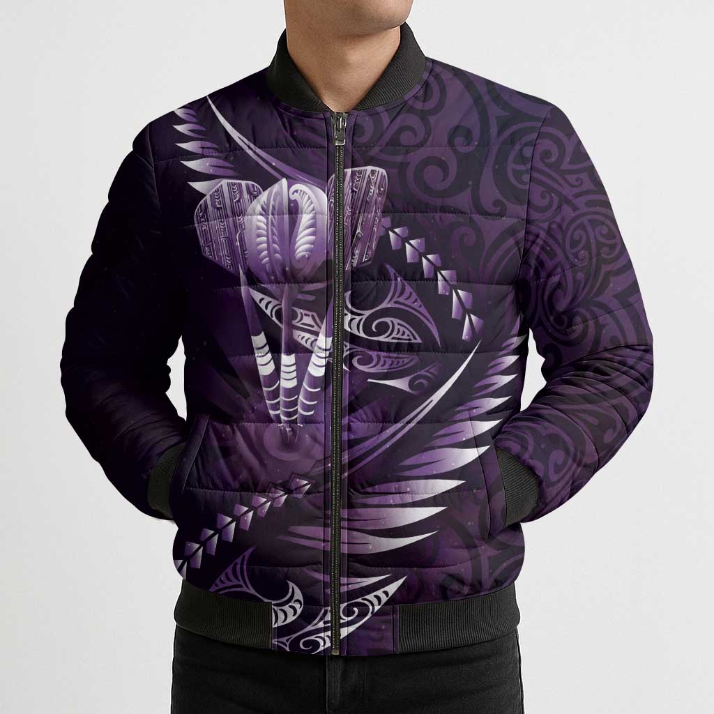 Personalised All Purple New Zealand Darts Bomber Puffer Jacket Aoteroa Fern Maori Galaxy Style - Polynesian Pride