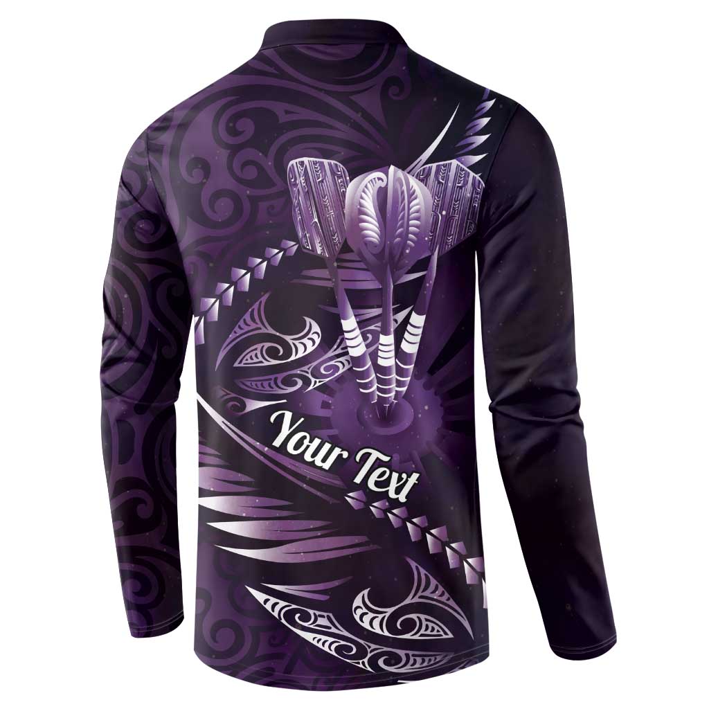 Personalised All Purple New Zealand Darts Button Sweatshirt Aoteroa Fern Maori Galaxy Style
