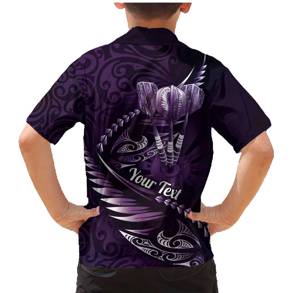 Personalised All Purple New Zealand Darts Family Matching Mermaid Dress and Hawaiian Shirt Aoteroa Fern Maori Galaxy Style