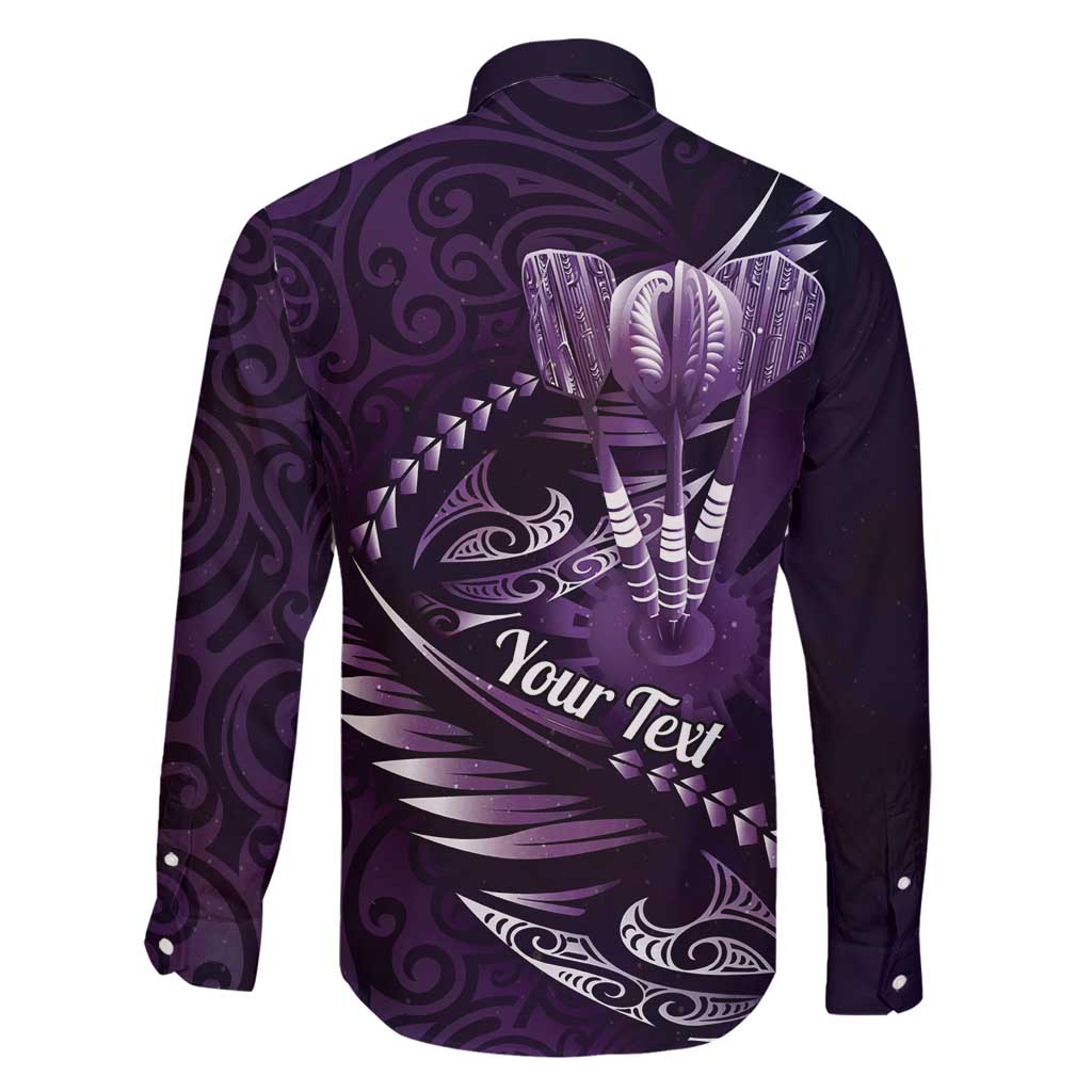 Personalised All Purple New Zealand Darts Family Matching Off Shoulder Short Dress and Hawaiian Shirt Aoteroa Fern Maori Galaxy Style