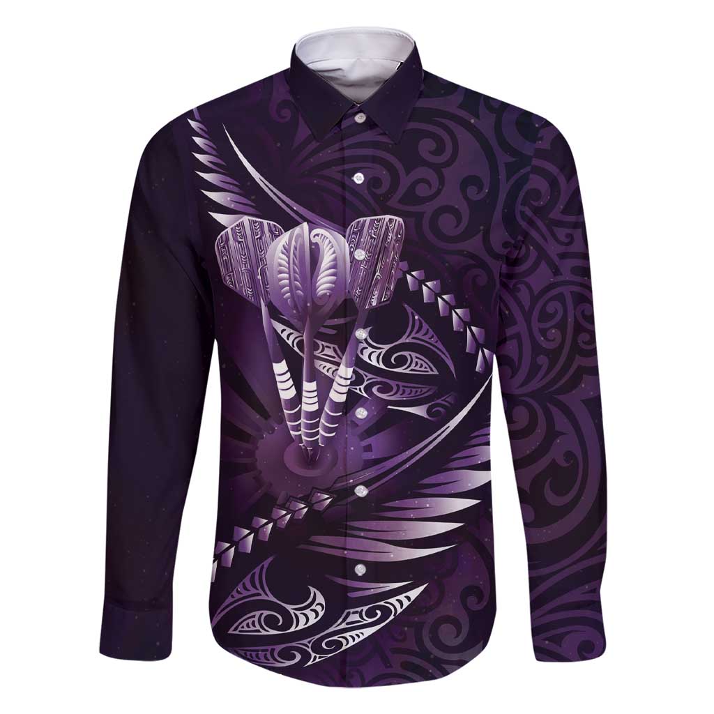 Personalised All Purple New Zealand Darts Family Matching Short Sleeve Bodycon Dress and Hawaiian Shirt Aoteroa Fern Maori Galaxy Style