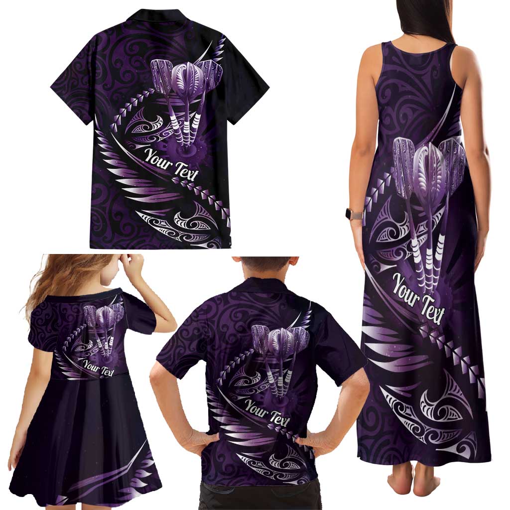 Personalised All Purple New Zealand Darts Family Matching Tank Maxi Dress and Hawaiian Shirt Aoteroa Fern Maori Galaxy Style