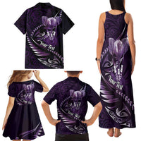Personalised All Purple New Zealand Darts Family Matching Tank Maxi Dress and Hawaiian Shirt Aoteroa Fern Maori Galaxy Style