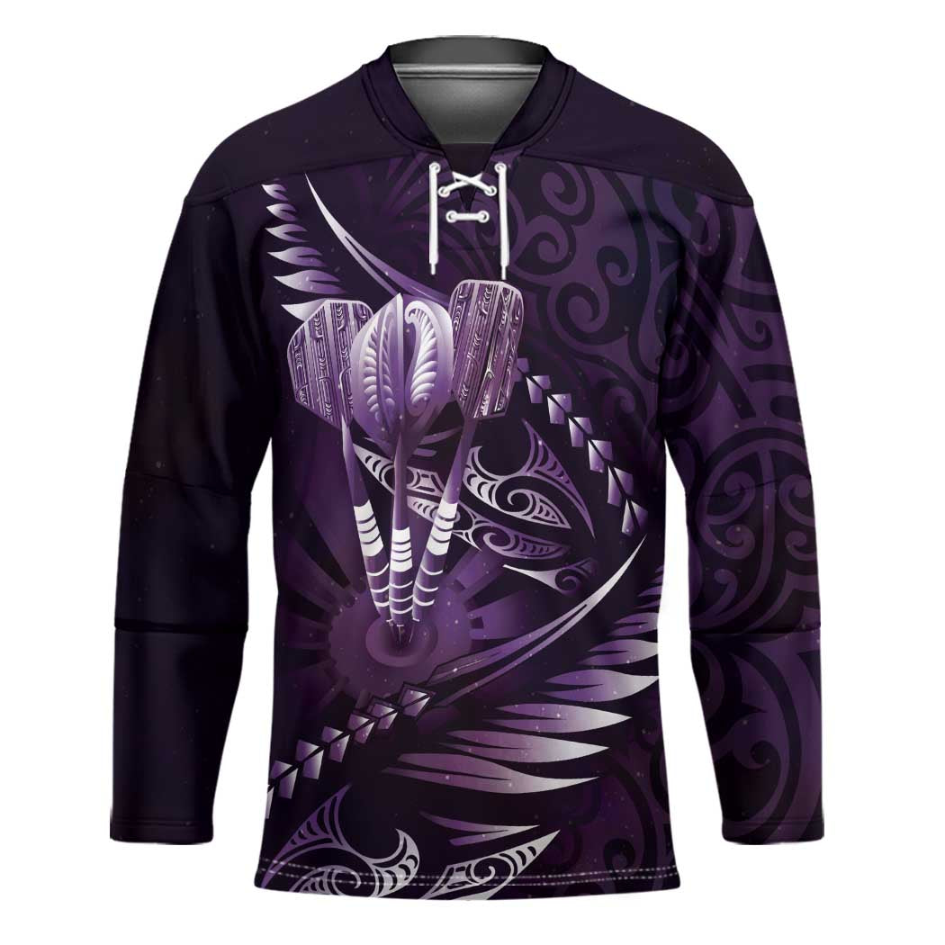 Personalised All Purple New Zealand Darts Hockey Jersey Aoteroa Fern Maori Galaxy Style LT14 Unisex Purple - Polynesian Pride