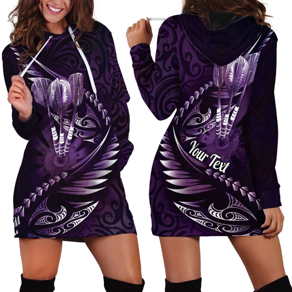 Personalised All Purple New Zealand Darts Hoodie Dress Aoteroa Fern Maori Galaxy Style