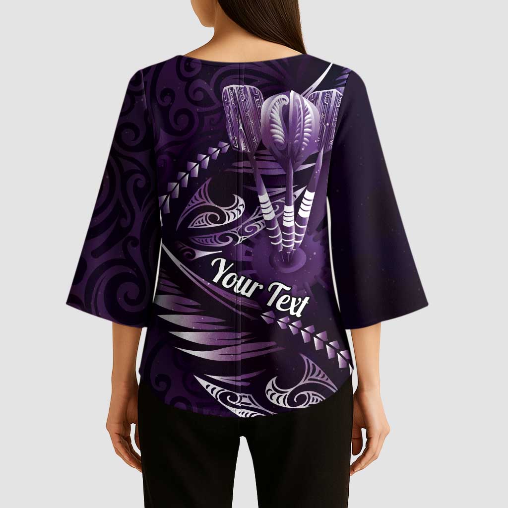 Personalised All Purple New Zealand Darts Kimono Sleeve Blouse Aoteroa Fern Maori Galaxy Style - Polynesian Pride