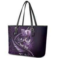 Personalised All Purple New Zealand Darts Leather Tote Bag Aoteroa Fern Maori Galaxy Style
