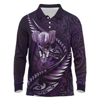 Personalised All Purple New Zealand Darts Long Sleeve Polo Shirt Aoteroa Fern Maori Galaxy Style