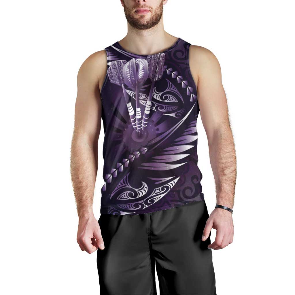 Personalised All Purple New Zealand Darts Men Tank Top Aoteroa Fern Maori Galaxy Style