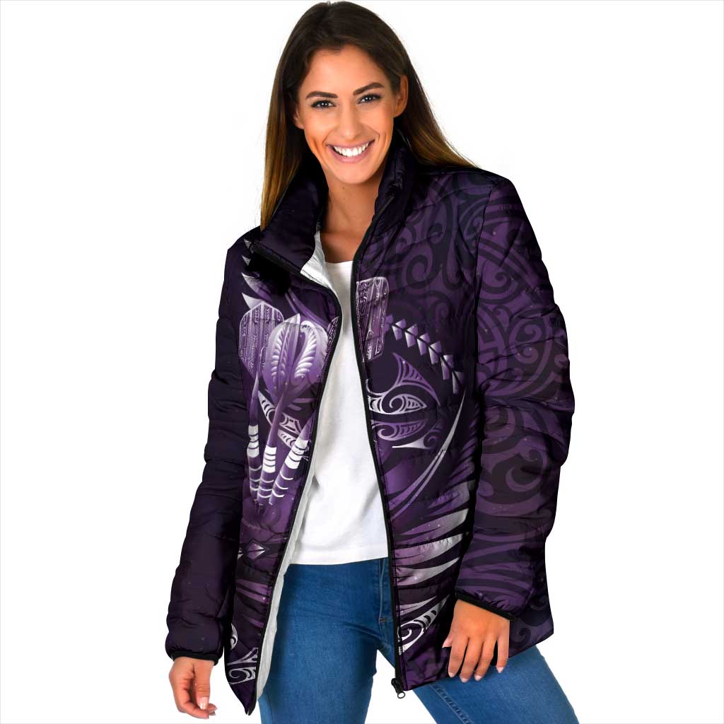 Personalised All Purple New Zealand Darts Padded Jacket Aoteroa Fern Maori Galaxy Style - Polynesian Pride