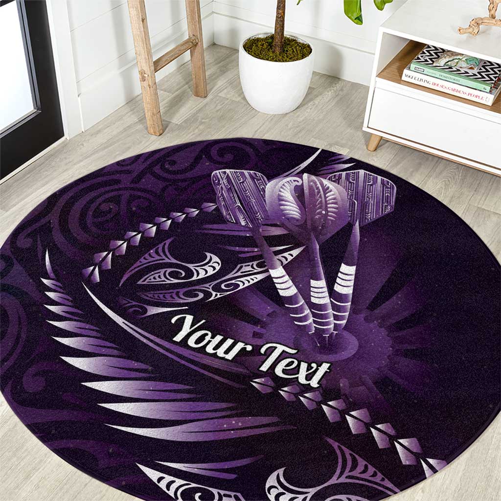 Personalised All Purple New Zealand Darts Round Carpet Aoteroa Fern Maori Galaxy Style