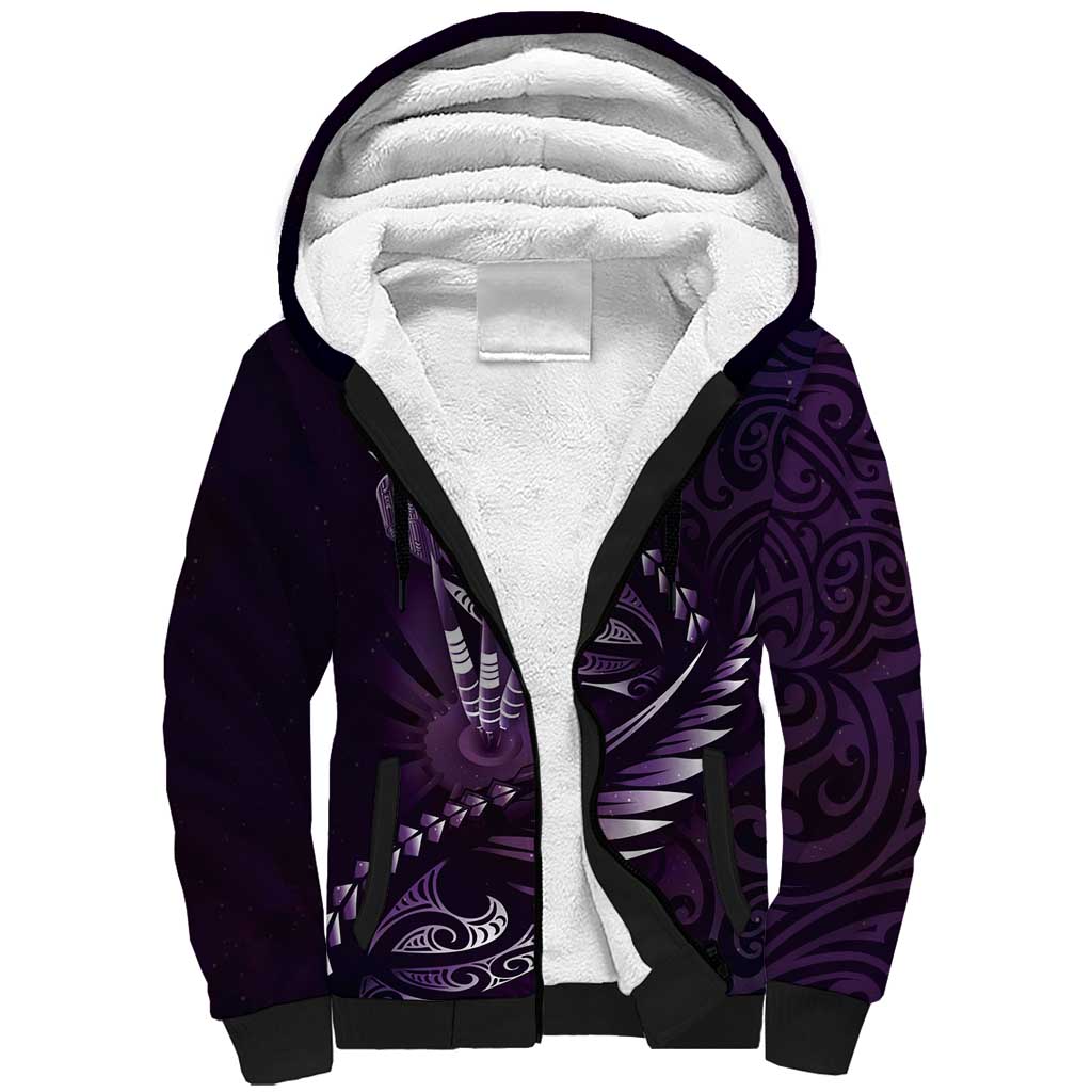 Personalised All Purple New Zealand Darts Sherpa Hoodie Aoteroa Fern Maori Galaxy Style