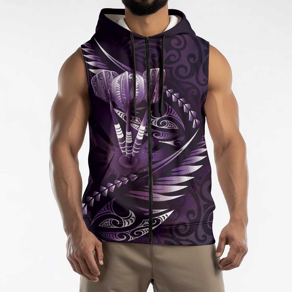 Personalised All Purple New Zealand Darts Sleeveless Zip Hoodie Aoteroa Fern Maori Galaxy Style LT14 - Polynesian Pride