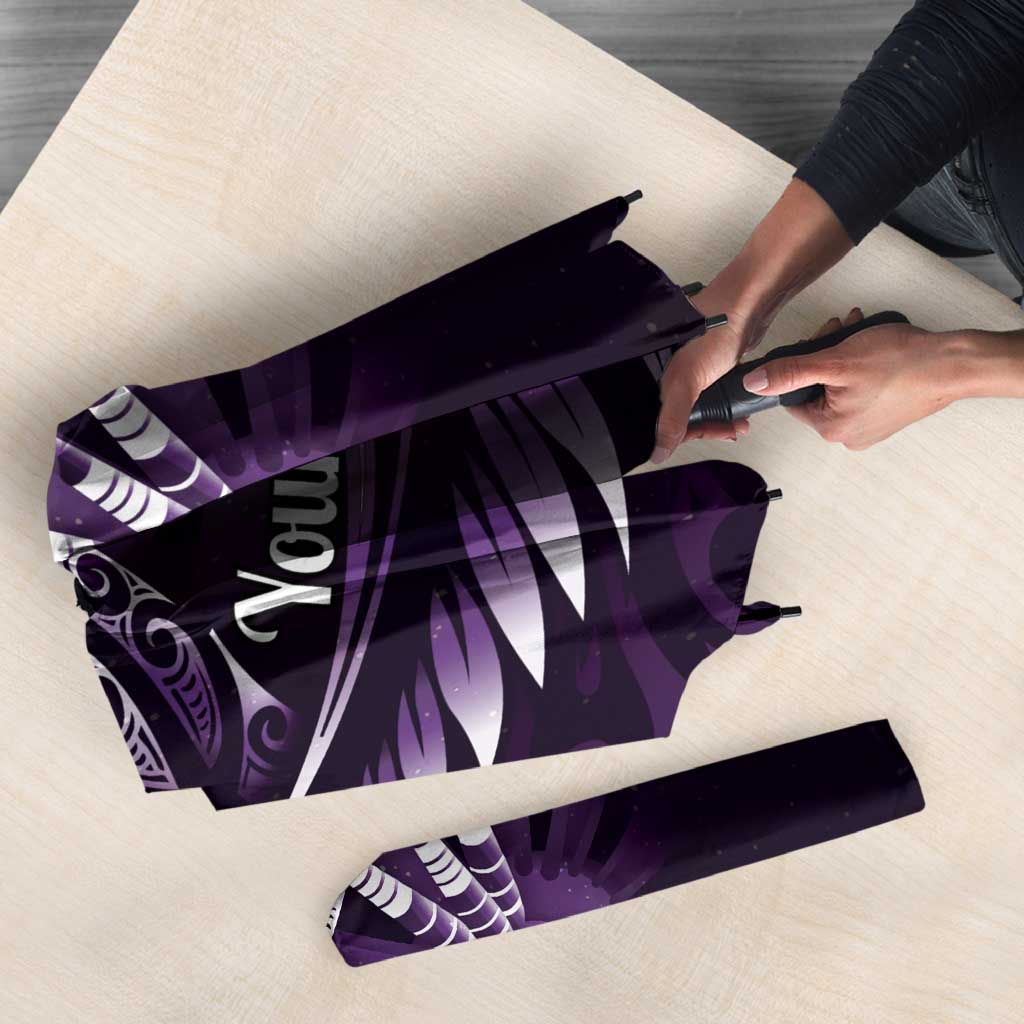 Personalised All Purple New Zealand Darts Umbrella Aoteroa Fern Maori Galaxy Style - Polynesian Pride