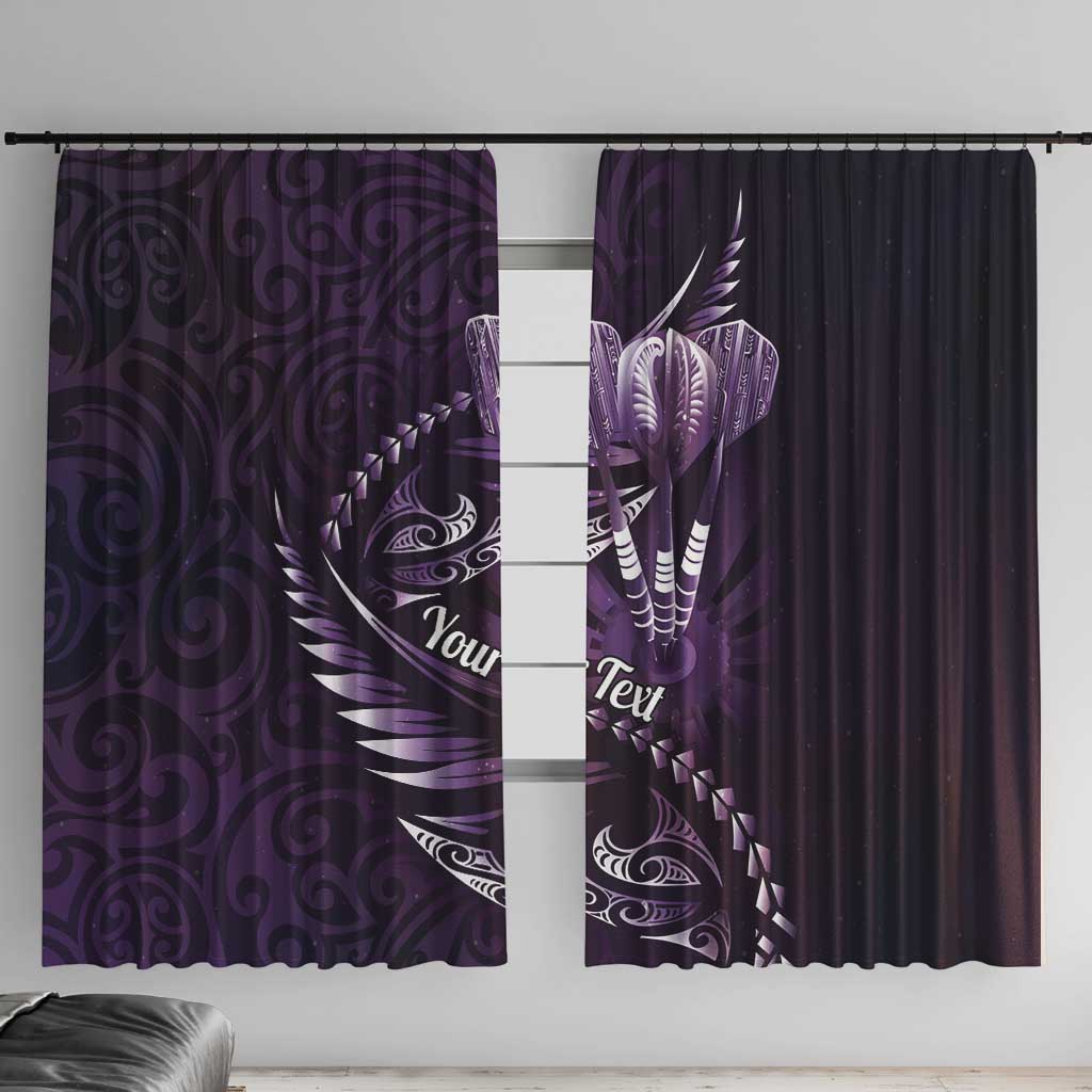 Personalised All Purple New Zealand Darts Window Curtain Aoteroa Fern Maori Galaxy Style LT14 With Hooks Purple - Polynesian Pride