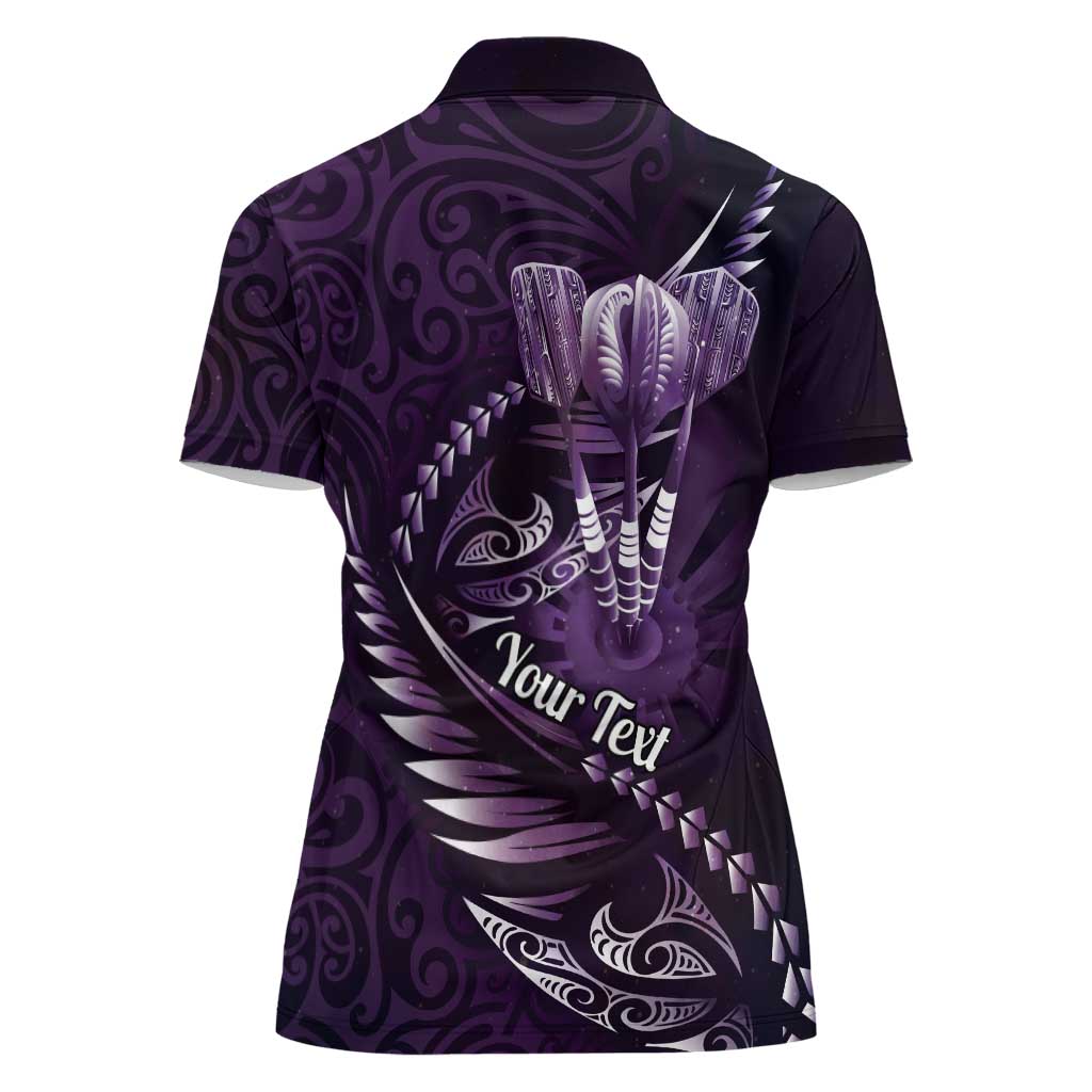 Personalised All Purple New Zealand Darts Women Polo Shirt Aoteroa Fern Maori Galaxy Style