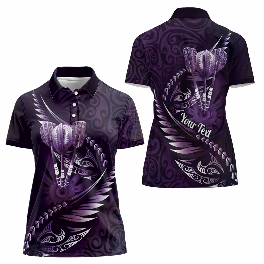 Personalised All Purple New Zealand Darts Women Polo Shirt Aoteroa Fern Maori Galaxy Style