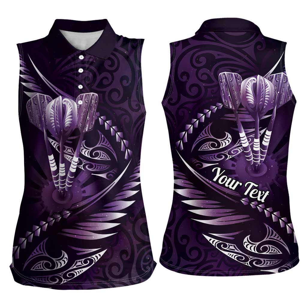 Personalised All Purple New Zealand Darts Women Sleeveless Polo Shirt Aoteroa Fern Maori Galaxy Style