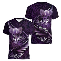 Personalised All Purple New Zealand Darts Women V-Neck T-Shirt Aoteroa Fern Maori Galaxy Style
