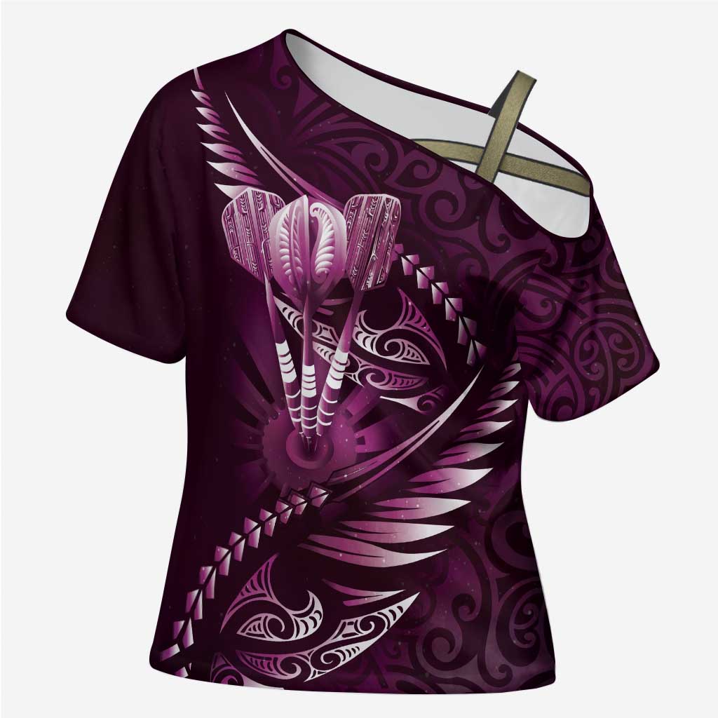 Personalised All Pink New Zealand Darts Cross Shoulder Shirt Aoteroa Fern Maori Galaxy Style - Polynesian Pride