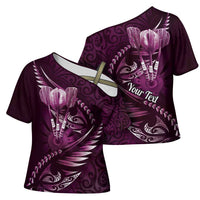 Personalised All Pink New Zealand Darts Cross Shoulder Shirt Aoteroa Fern Maori Galaxy Style - Polynesian Pride