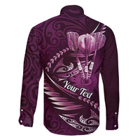 Personalised All Pink New Zealand Darts Family Matching Long Sleeve Bodycon Dress and Hawaiian Shirt Aoteroa Fern Maori Galaxy Style