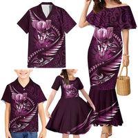 Personalised All Pink New Zealand Darts Family Matching Mermaid Dress and Hawaiian Shirt Aoteroa Fern Maori Galaxy Style