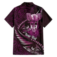 Personalised All Pink New Zealand Darts Family Matching Off Shoulder Maxi Dress and Hawaiian Shirt Aoteroa Fern Maori Galaxy Style