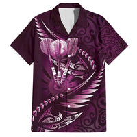 Personalised All Pink New Zealand Darts Family Matching Puletasi and Hawaiian Shirt Aoteroa Fern Maori Galaxy Style