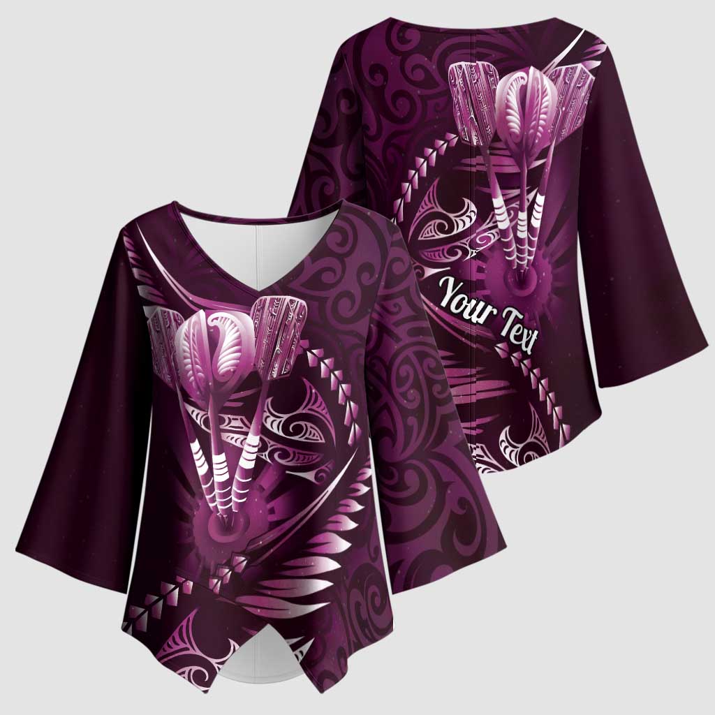 Personalised All Pink New Zealand Darts Kimono Sleeve Blouse Aoteroa Fern Maori Galaxy Style - Polynesian Pride