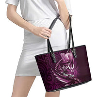 Personalised All Pink New Zealand Darts Leather Tote Bag Aoteroa Fern Maori Galaxy Style