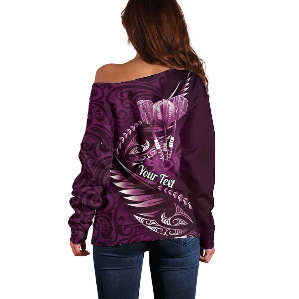 Personalised All Pink New Zealand Darts Off Shoulder Sweater Aoteroa Fern Maori Galaxy Style