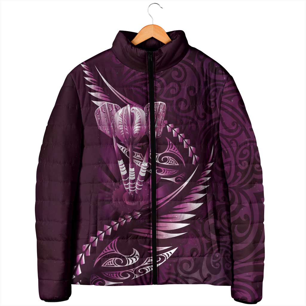 Personalised All Pink New Zealand Darts Padded Jacket Aoteroa Fern Maori Galaxy Style - Polynesian Pride