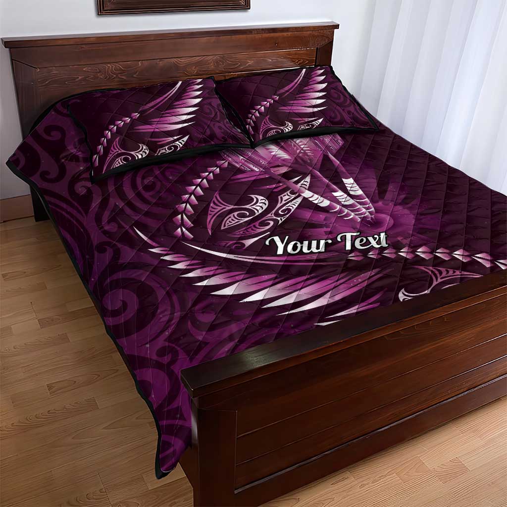 Personalised All Pink New Zealand Darts Quilt Bed Set Aoteroa Fern Maori Galaxy Style